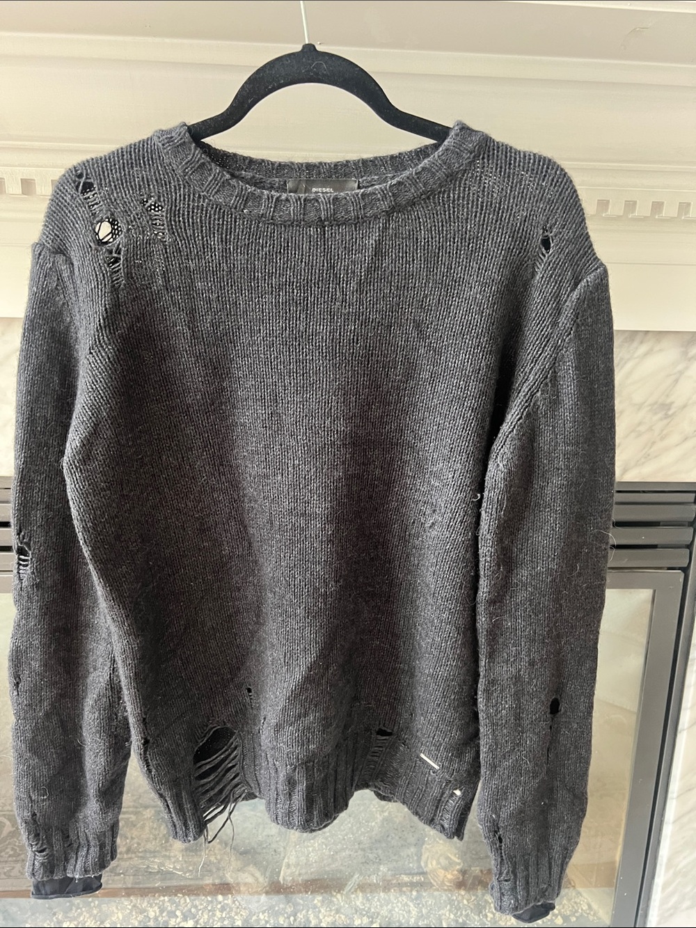 Diesel Crewneck Sweater - Charcoal Black Distressed
